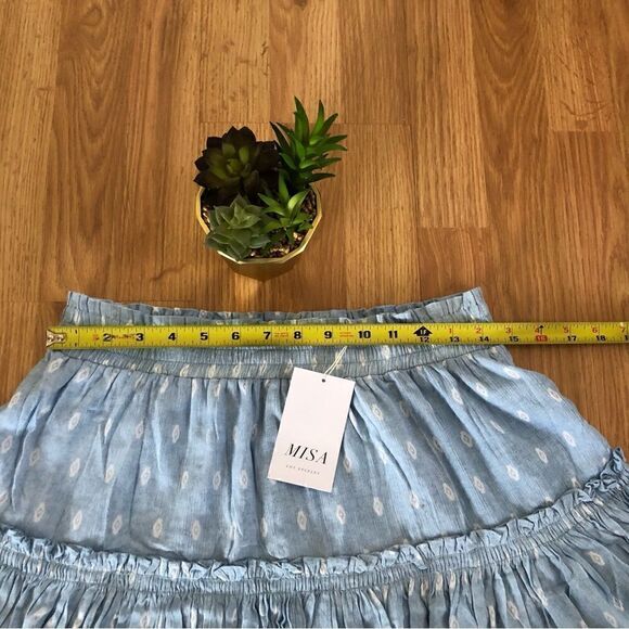 NWT MISA Los Angeles Marion Chambray Blue Tiered Ruffle Mini Skirt - Picture 5 of 10